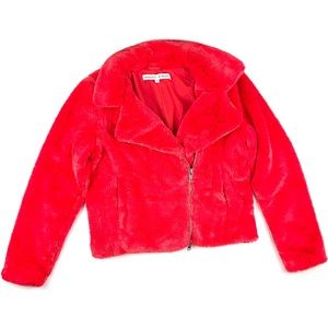 Rebecca Minkoff red faux fur bomber jacket size S